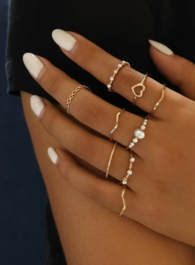 9pcs/Set Bohemian Hollow Heart Knuckle Finger Rings Set For