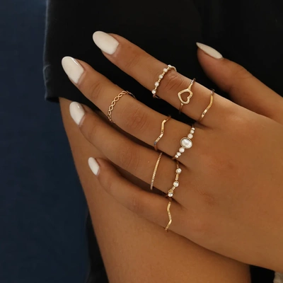 9pcs/Set Bohemian Hollow Heart Knuckle Finger Rings Set For