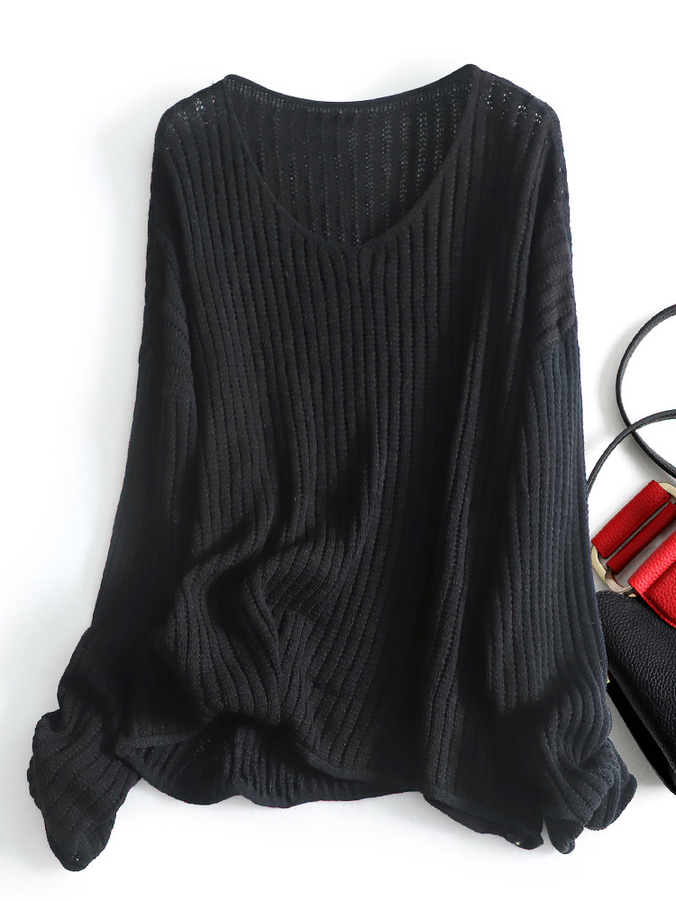 ITS SOFT AND SASSY  SLOUCHY STYLE LONG SLEEVE KNIT SWEATER WOMENS AUTUMN NEW V-NECK LOOSE SWEATER SPANISH FLEECE BASE LAYER