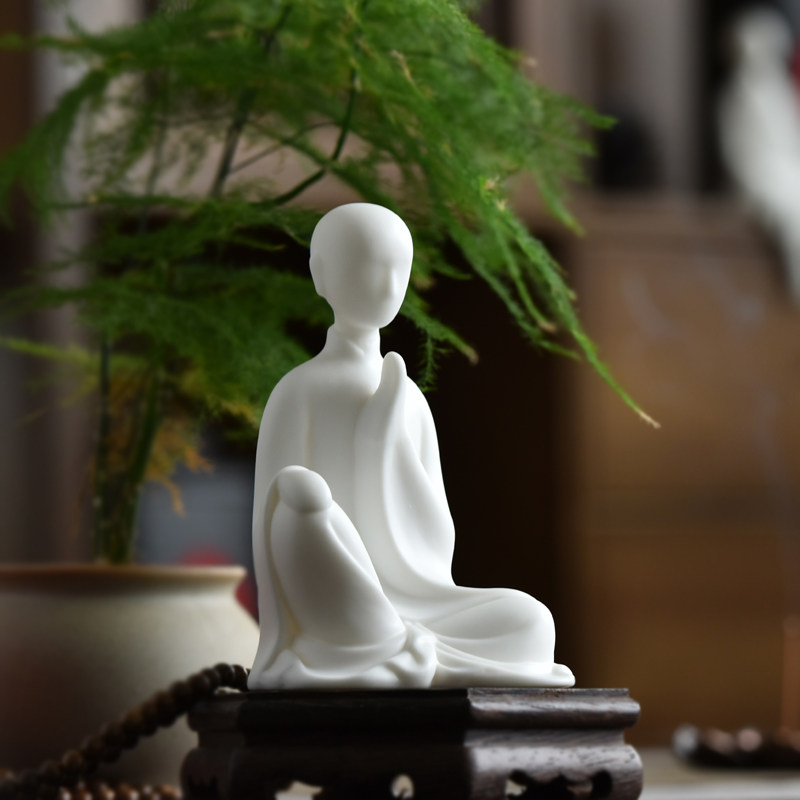 仿古中式家居陶瓷工艺品摆件禅意无相僧仿真盆景白瓷人物造景配件