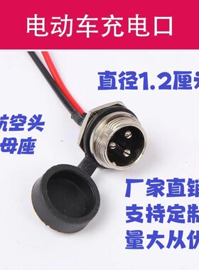 电动车充电插头配件折叠滑板车自行车电瓶锂电池3孔航空头线插座