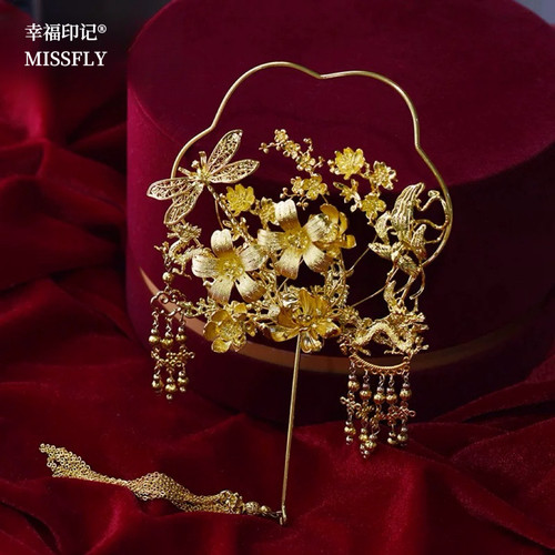 中式婚礼合金古装龙凤褂宫廷扇子复古新娘秀禾搭配汉服团扇手捧