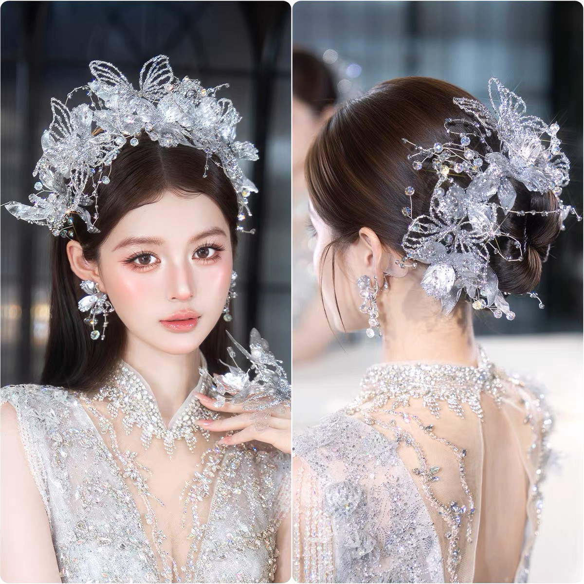 公主甜美新娘蝴蝶皇冠头饰主婚纱白纱婚礼结婚王冠发饰后区两用仙