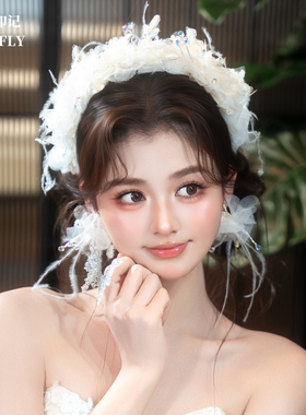 新娘头饰羽毛发带超仙气质甜美发饰森系结婚礼服影楼外景拍照配饰
