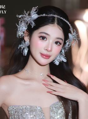 灰色羽毛发箍新娘婚纱礼服头饰
