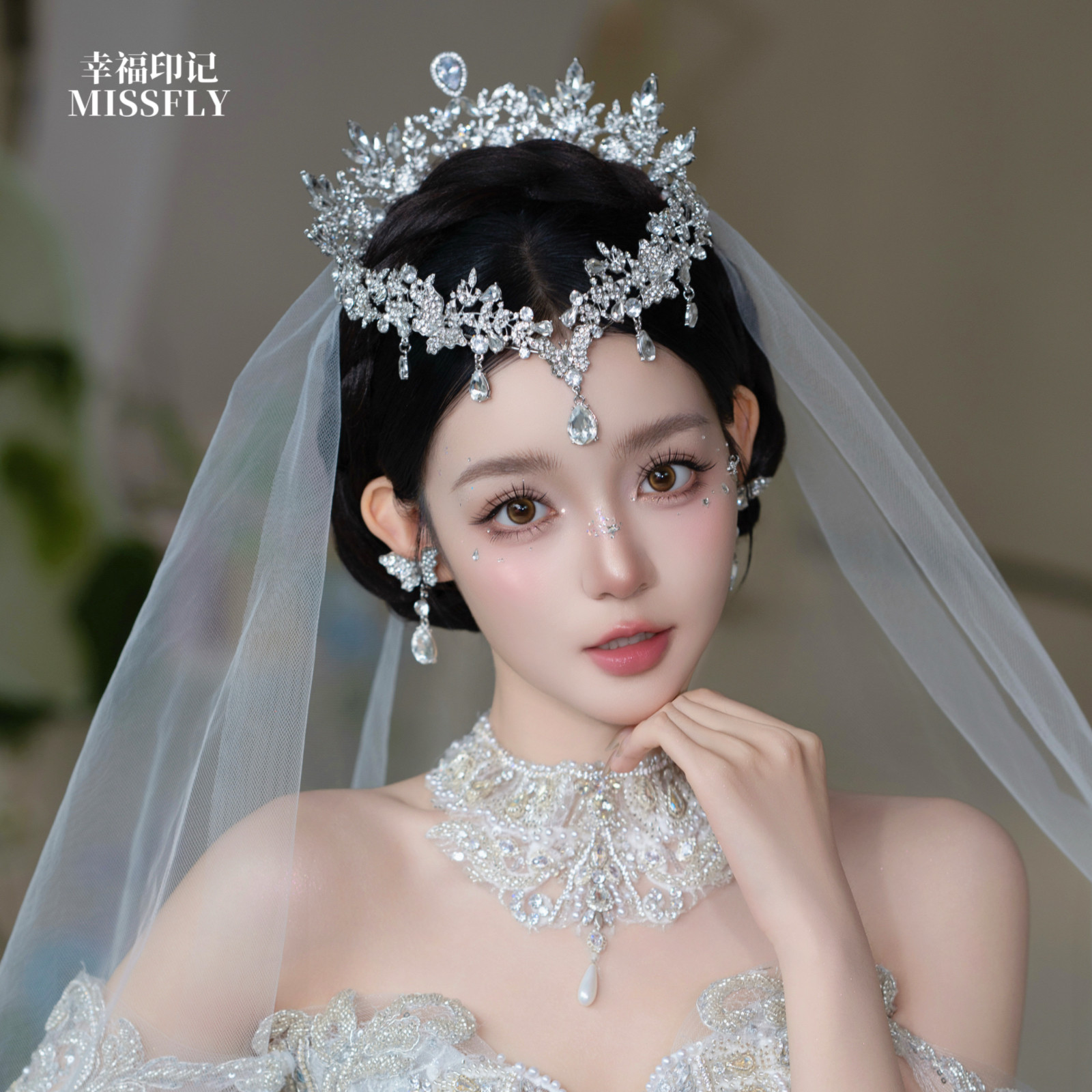 奢华闪钻新娘头饰结婚婚纱白纱婚礼额饰水钻皇冠王冠高级感发饰