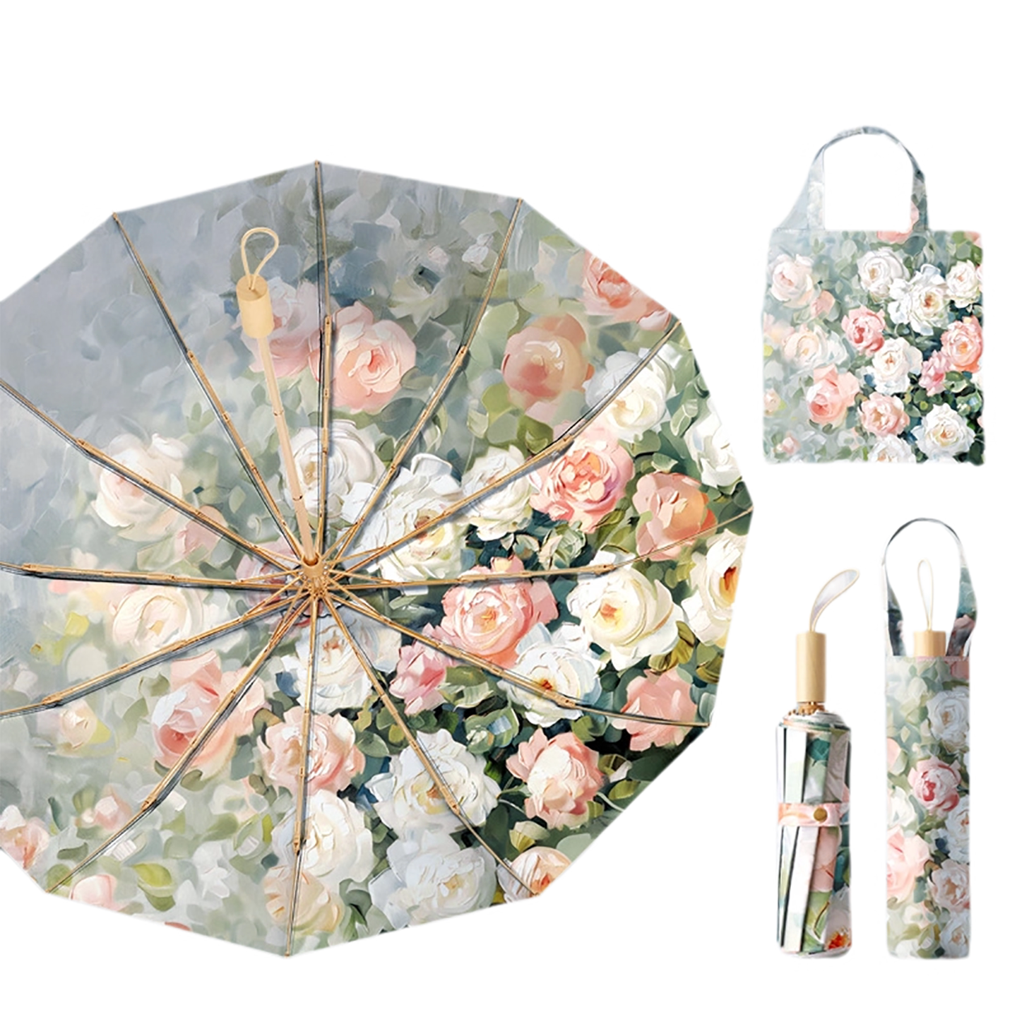 德国雨伞女晴雨两用双层印花12骨手动款三折叠黑胶防晒防风太阳伞