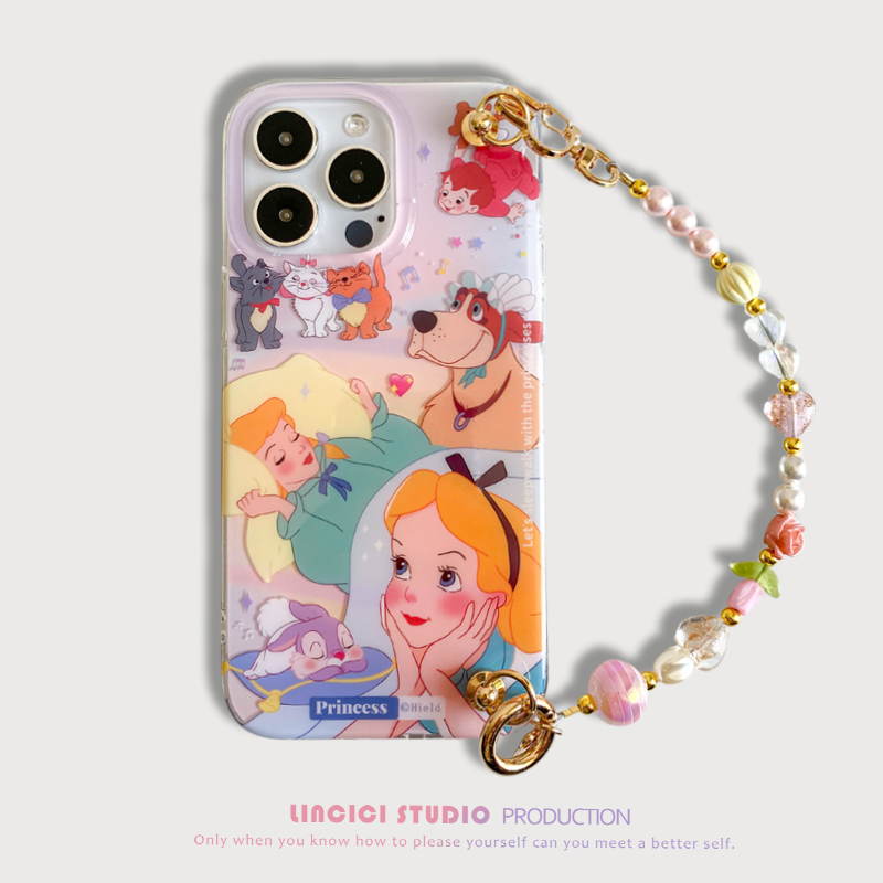 少女花朵琉璃珍珠链条手机壳