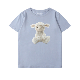 GESIMAO 布偶小羊 小众设计印花短袖T恤宽松百搭纯棉男女学生上衣