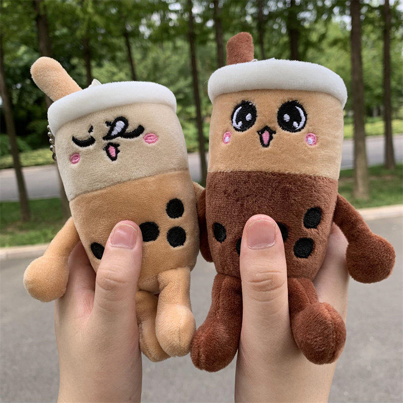网红创意珍珠奶茶杯挂件可爱表情包毛绒玩偶包包挂饰女生钥匙扣