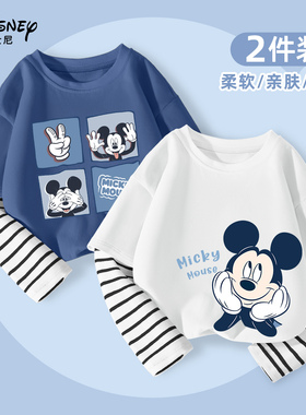 迪士尼男童长袖t恤春秋薄款2025新款米奇童装打底衫儿童春装上衣