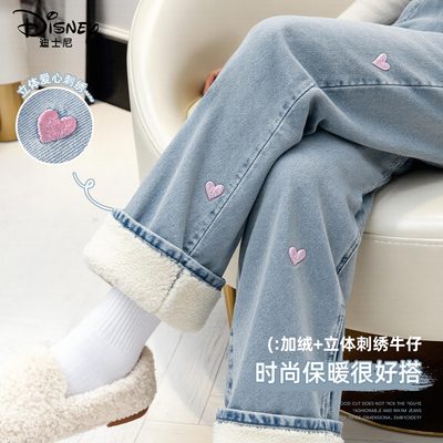 迪士尼女童牛仔裤刺绣直筒