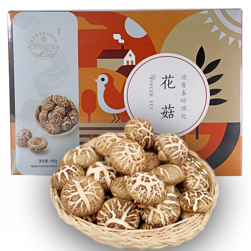 陕西秦岭略阳香菇花菇段木金钱菇厚肉袋料特产干货散装礼盒400克