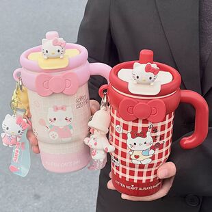 Hello Kitty大容量卡通保温杯女生ins办公室吸管学生保冷冰霸杯子