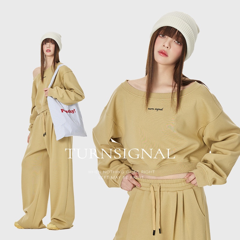 TurnSignal潮牌一字领卫衣长裤套装女春秋2026新款休闲运动两件套