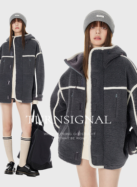 TurnSignal时尚摇粒绒外套女冬季新款休闲宽松加厚保暖颗粒绒外套