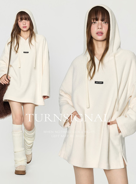TurnSignal连帽卫衣裙连衣裙女秋冬加绒加厚休闲打底长袖连身裙
