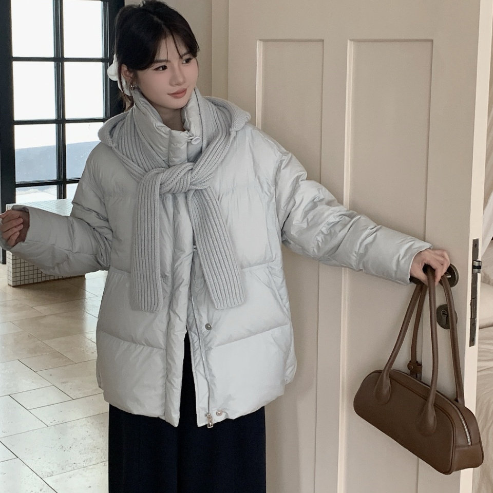 中长款羽绒服女2025新款加厚90白鸭绒可拆卸围巾帽宽松保暖外套