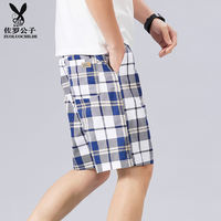 Summer pure cotton beach pants for men, loose and casual five-inch shorts, large underpants for home use, with plaid on the outside of the waistband thumbnail 2