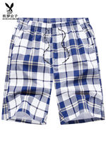 Summer pure cotton beach pants for men, loose and casual five-inch shorts, large underpants for home use, with plaid on the outside of the waistband thumbnail 8