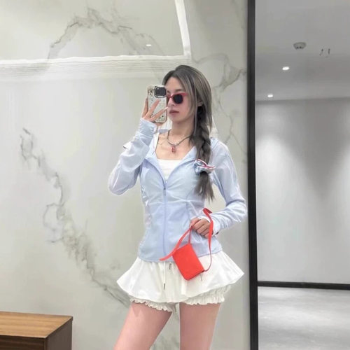 蓝色修身皮肤衣女夏2026新款收腰凉感防晒上衣运动骑行服薄款外套