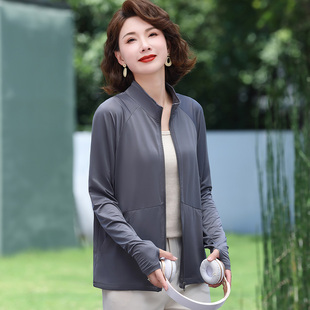 2025新款防晒衣女中年妈妈装夏季薄户外套大码透气冰丝短款防晒服