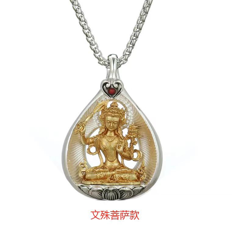 藏式菩提叶生肖守护神佛像吊坠男女款复古时尚民族风纯铜项链挂件