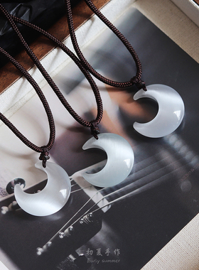 新款猫眼石月亮项链男女曜石吊坠