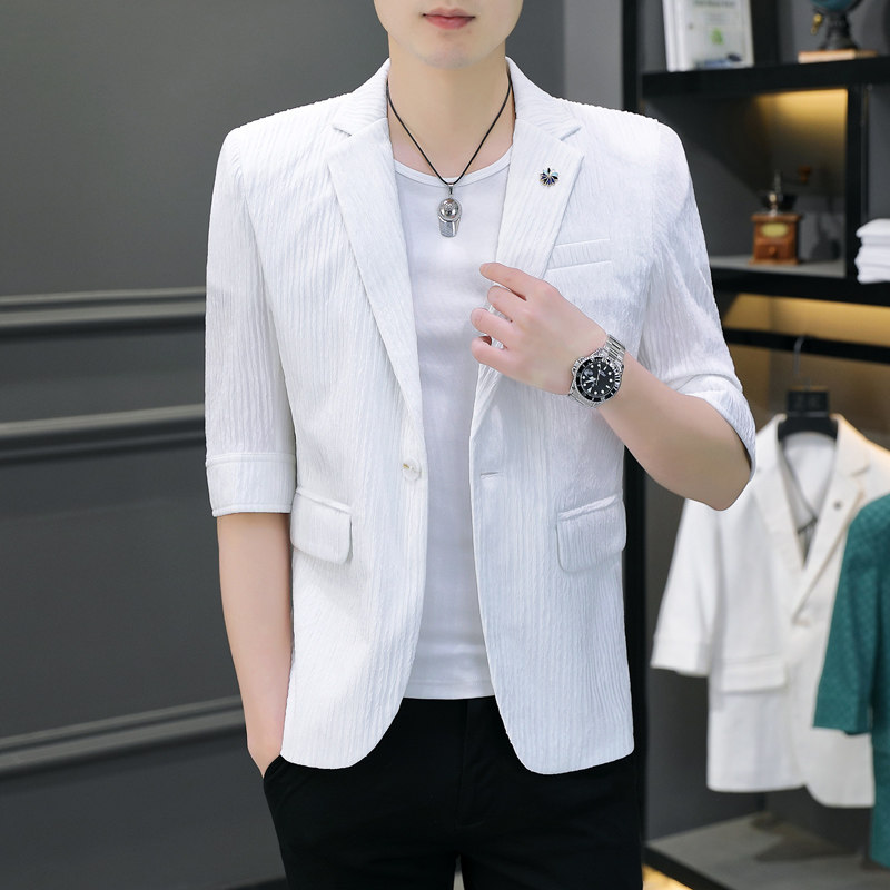 夏季七分袖小西装男休闲中袖西服