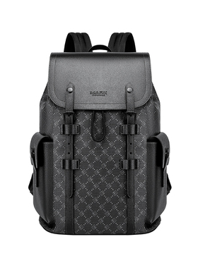 马克华菲商务双肩包男士大容量电脑背包经典印花潮流时尚旅行书包