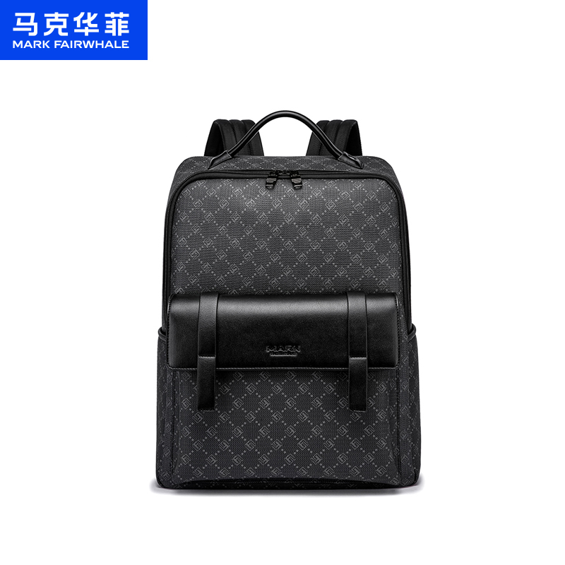 马克华菲潮流高级感商务背包男大容量复古双肩包经典印花通勤书包
