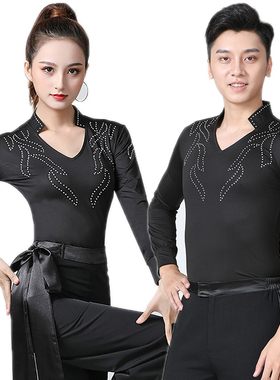 广场水兵舞服装新款男女同款烫钻长袖上衣吉特巴舞蹈演出跳舞衣服