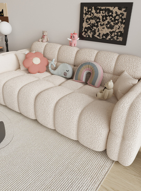 奶油风棉花糖沙发小户型客厅网红布艺双三人羊羔绒卧室懒人小沙发