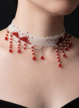吸血鬼项链串珠蕾丝项链暗黑哥特风锁骨链颈链甜酷choker