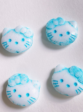 进口捷克珠21*20mm hello kitty猫珠白色描蓝diy手链项链耳饰材料