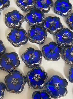 进口捷克珠14mm山竹花透蓝串珠diy手链项链耳饰材料