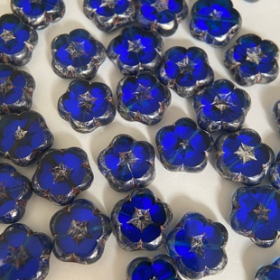 进口捷克珠14mm山竹花透蓝串珠diy手链项链耳饰材料