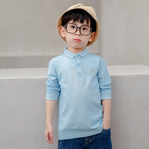 童装长袖polo衫男童春秋款翻领T恤中大童棉质校服园服打底外穿长t