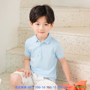2023男童女童t恤纯棉中大童儿童纯色polo衫短袖上衣学生班服校服T
