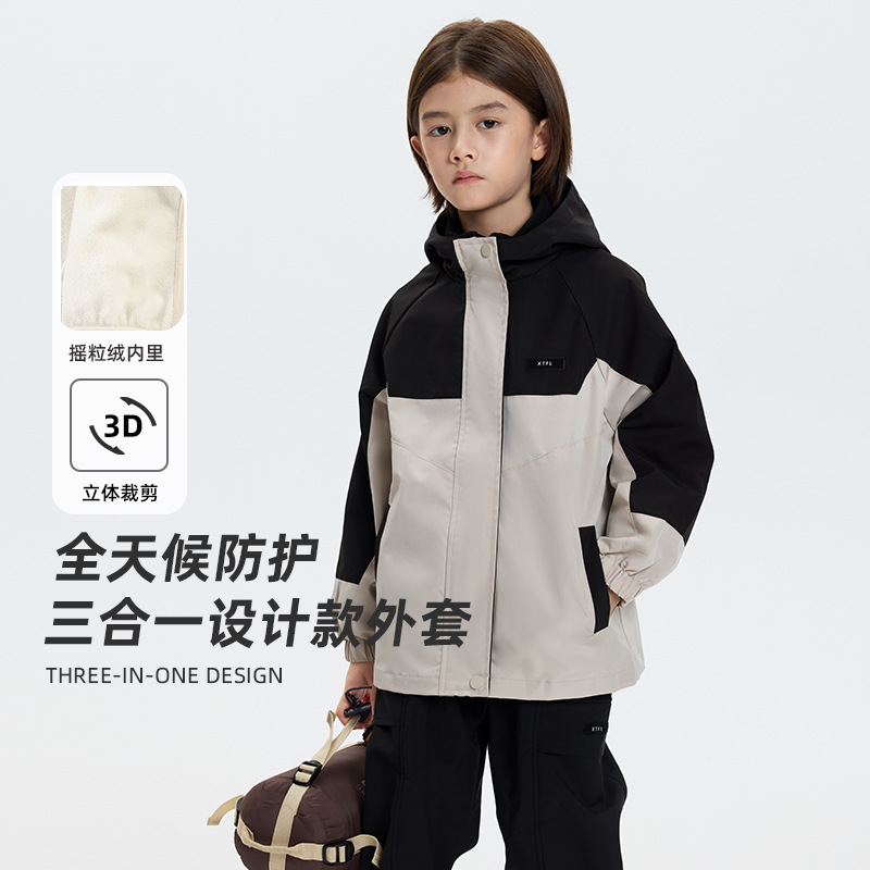 男童三合一两件套冲锋衣防风防水保暖户外儿童保暖加厚三防外套潮