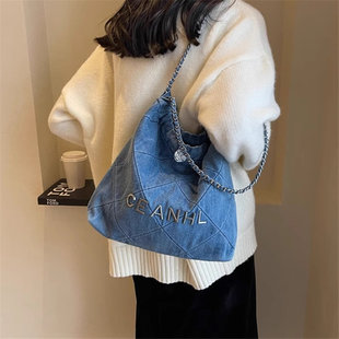 2025夏季 大容量垃圾袋包包牛仔包通勤文艺托特包手提单肩包女 新款