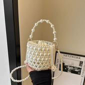 小众设计珍珠手提迷你包包2026新款 单肩斜挎包手工串珠编织口红包