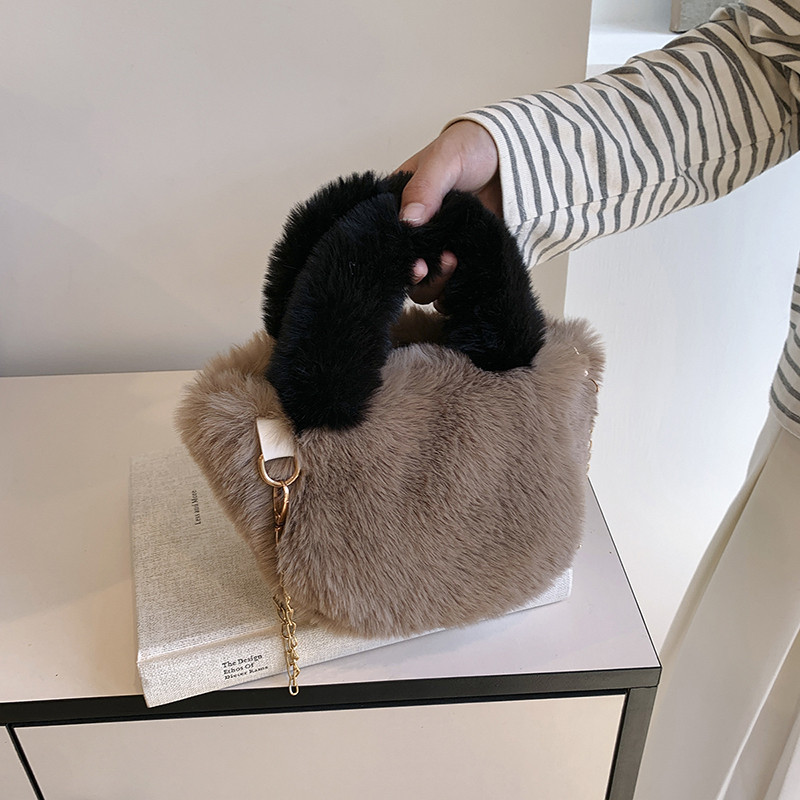 高级感毛绒手提包包女2026新款时尚秋冬毛毛包百搭小众链条斜挎包