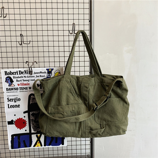 ins水洗帆布包日系韩版古着感少女学生大容量单肩包文艺斜挎包男