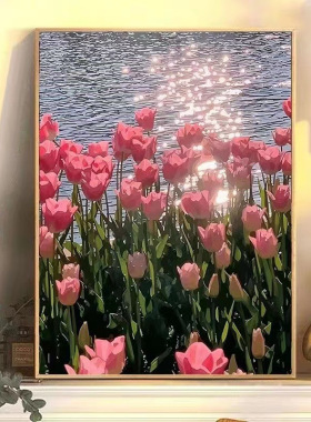 郁金香花朵数字油画diy填色手工画儿童手绘填充风景数字油画