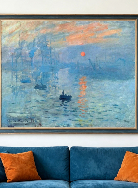 数字油画风景丙烯画diy手绘莫奈日出填色绘画油彩画手工画装饰画