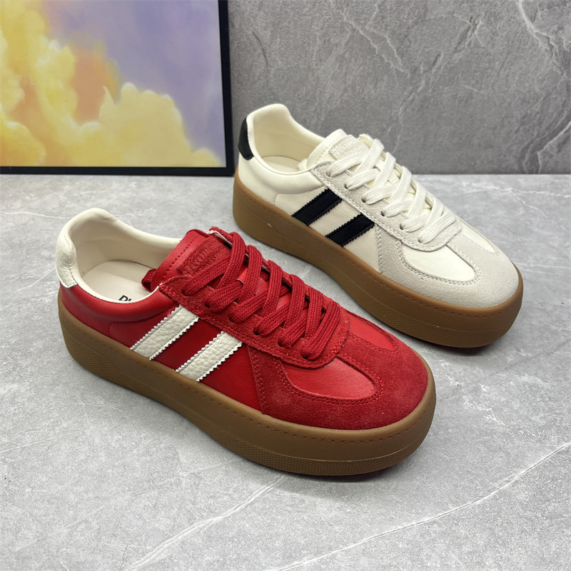 2026春季真皮韩版厚底增高女鞋圆头系带运动休闲百搭德训小白鞋女,女鞋,时尚休闲鞋,淘宝优惠券,粉丝福利购,淘宝优惠卷