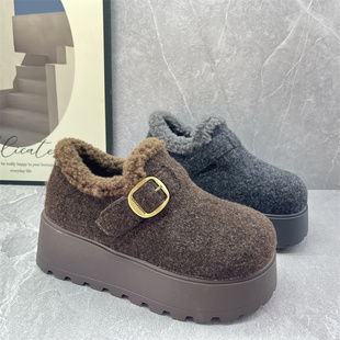2025冬季加绒厚底勃肯鞋女毛毛鞋皮带扣防滑百搭软底不累脚女鞋