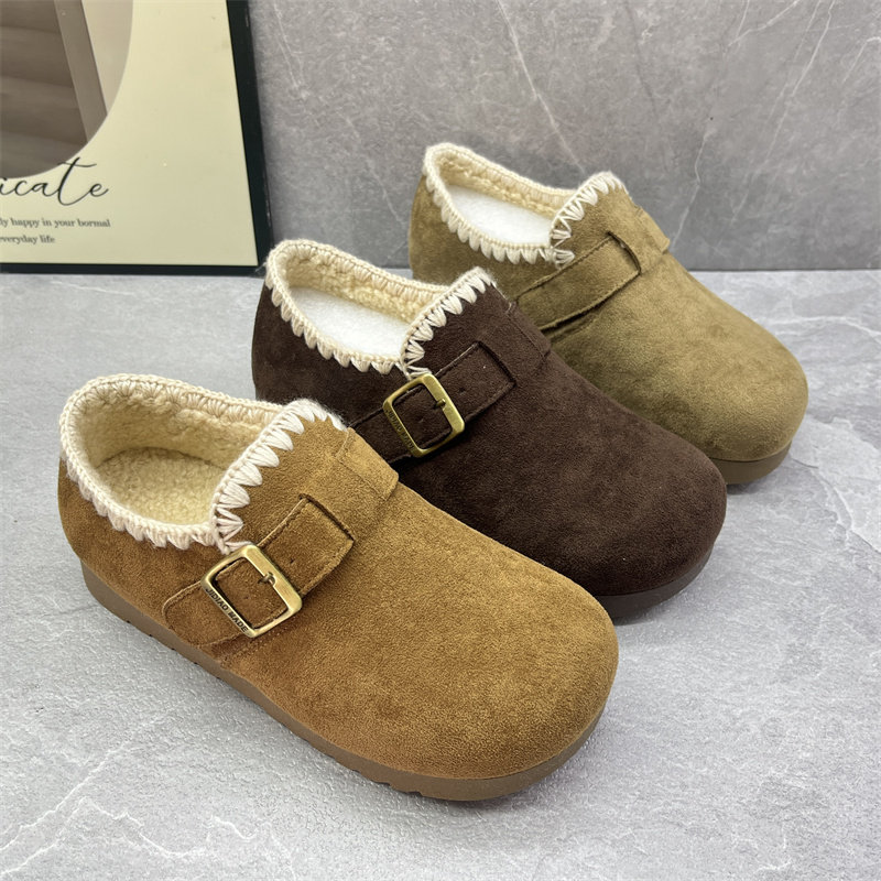 2025冬季加绒勃肯鞋女时尚百搭保暖毛线边防滑软底百搭休闲女棉鞋