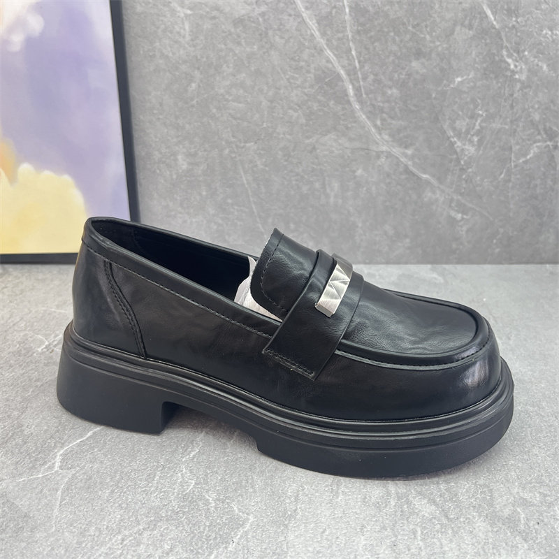 2026春季英伦风厚底乐福鞋女圆头一脚蹬金属装饰黑色工作小皮鞋女,女鞋,乐福鞋（豆豆鞋）,淘宝优惠券,粉丝福利购,淘宝优惠卷